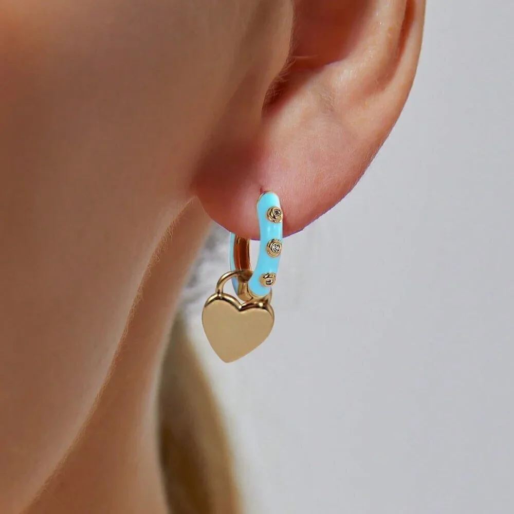 Blue Elegant Women's Glamorous Heart Shaped Hoop  Earrings